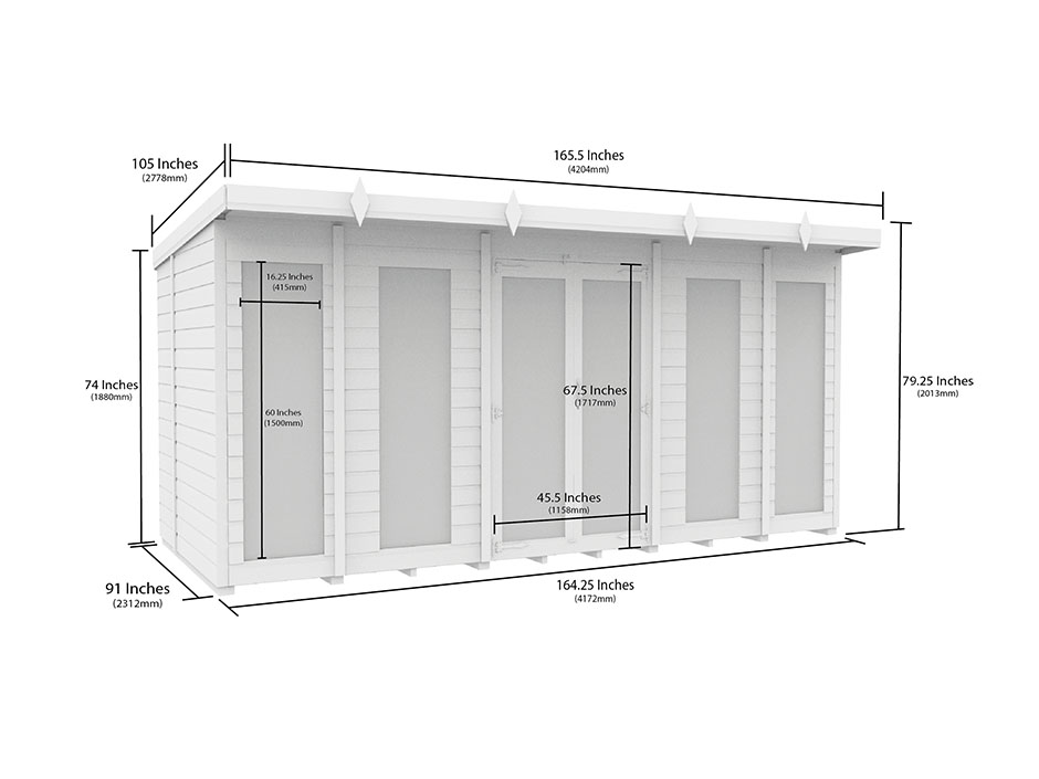 14ft x 8ft Pent Summer House Loglap (Full Height Window)