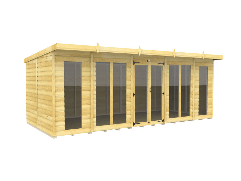 18ft x 8ft Pent Summer House Loglap (Full Height Window)