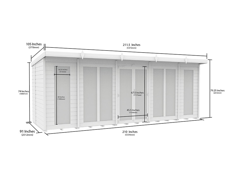 18ft x 8ft Pent Summer House Loglap (Full Height Window)