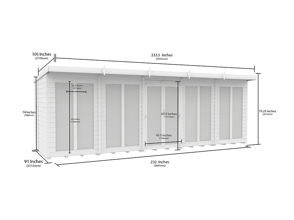 20ft x 8ft Pent Summer House Loglap (Full Height Window)