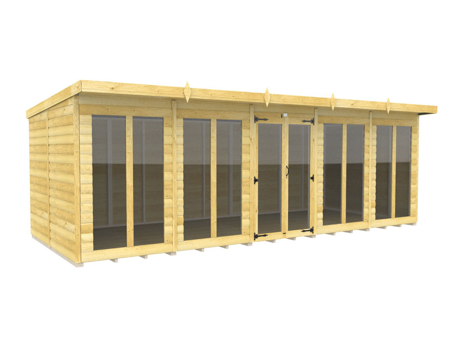 20ft x 8ft Pent Summer House Loglap (Full Height Window)