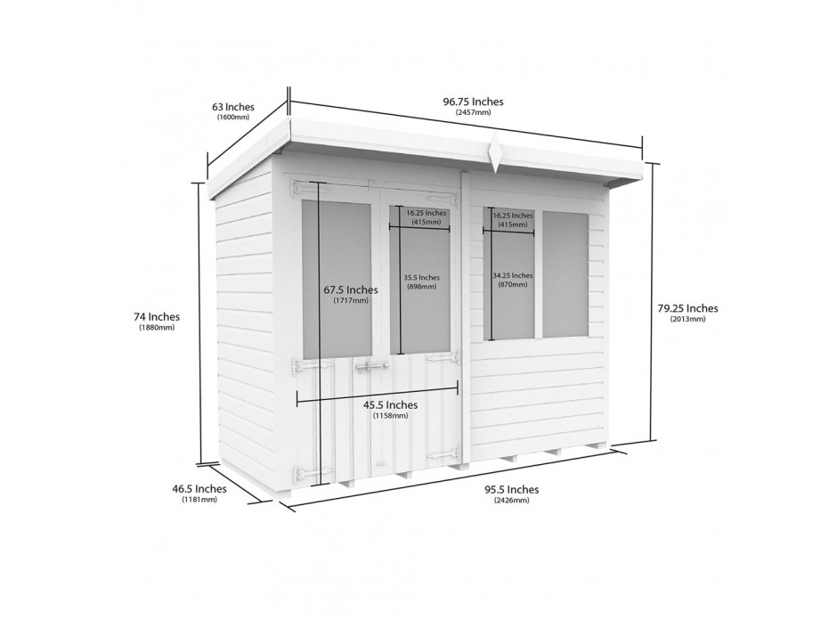 8ft x 4ft Pent Summer House