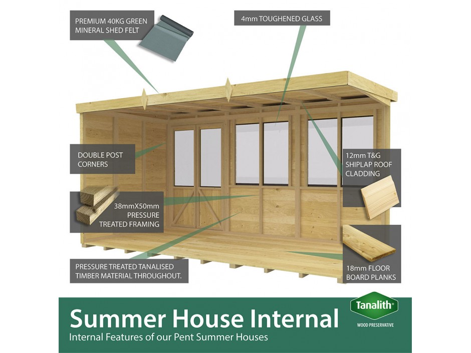 8ft x 4ft Pent Summer House