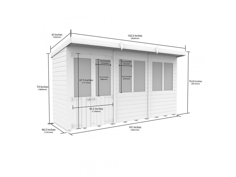 12ft x 4ft Pent Summer House