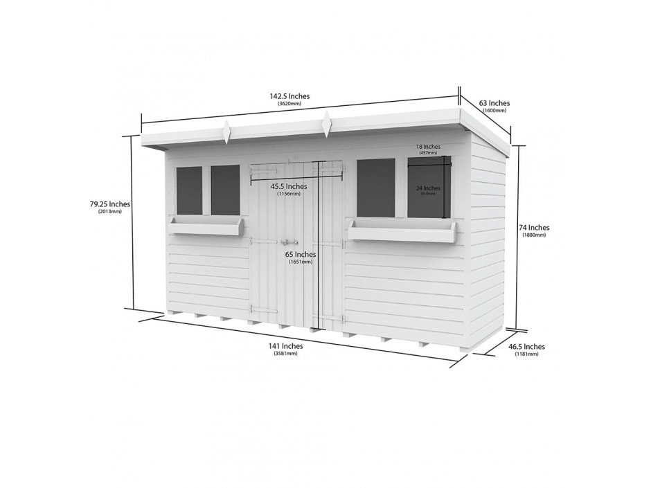 12ft x 4ft Pent Summer Shed