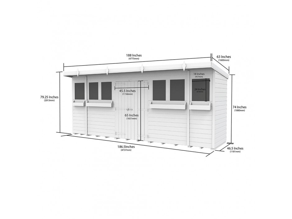 16ft x 4ft Pent Summer Shed