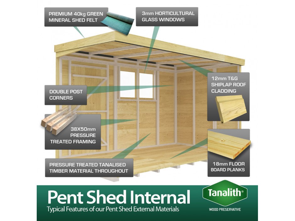 16ft x 6ft Pent Summer Shed