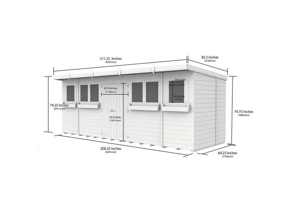 18ft x 6ft Pent Summer Shed