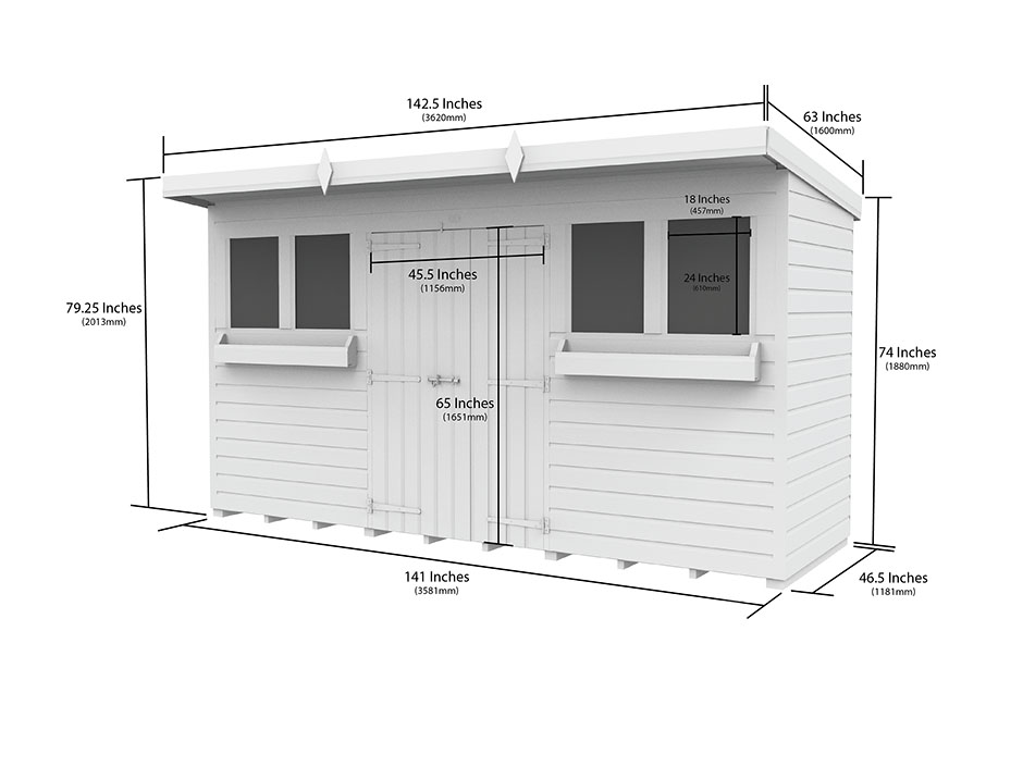 12ft x 4ft Pent Summer Shed Loglap