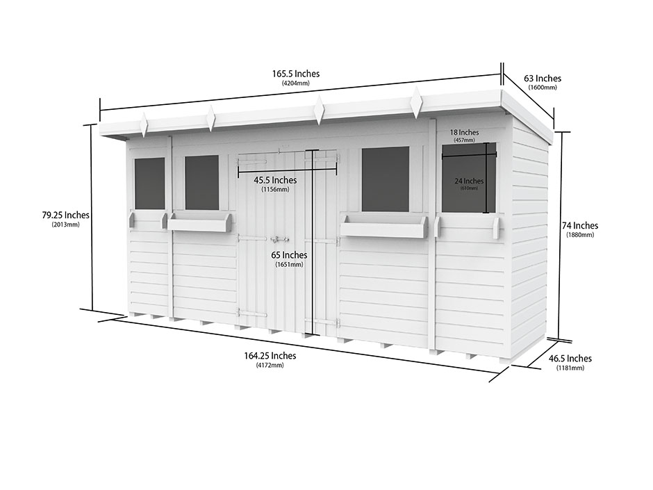 14ft x 4ft Pent Summer Shed Loglap