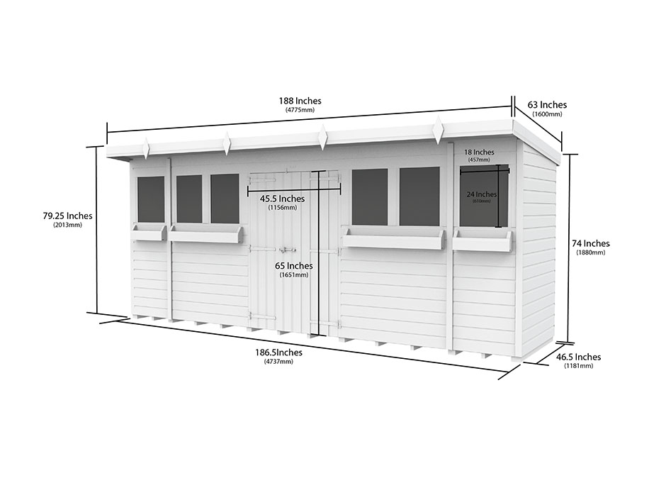 16ft x 4ft Pent Summer Shed Loglap