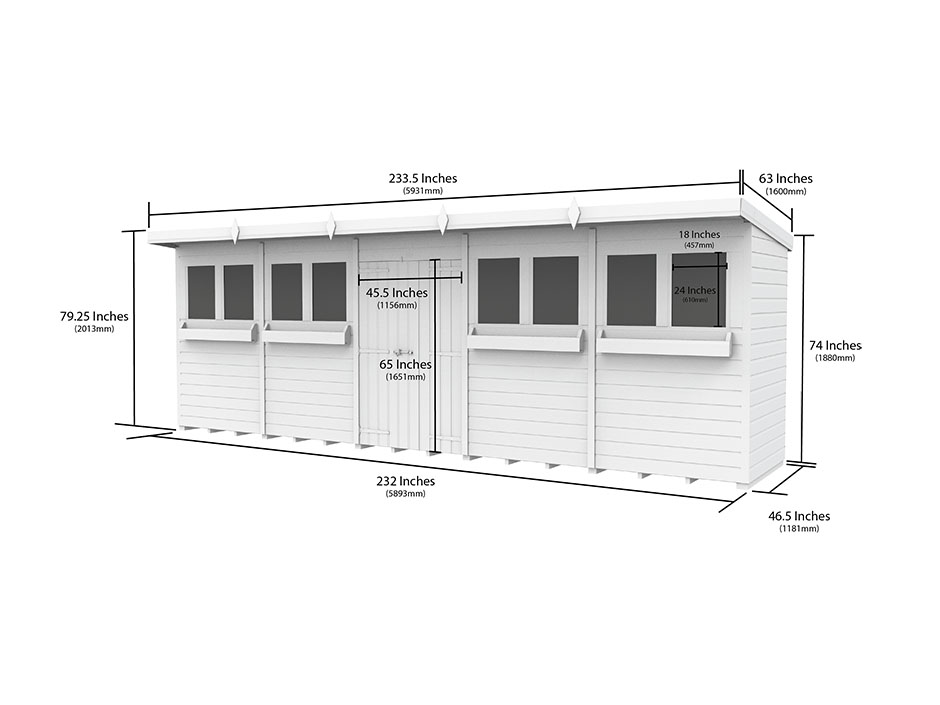 20ft x 4ft Pent Summer Shed Loglap