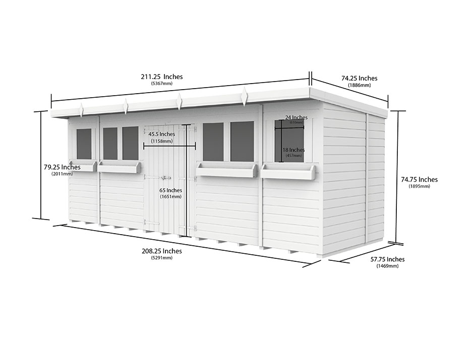 18ft x 5ft Pent Summer Shed Loglap