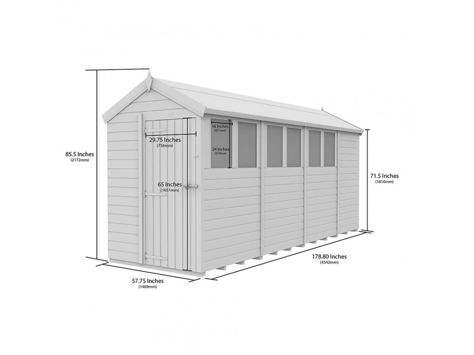 5ft x 15ft Apex Shed