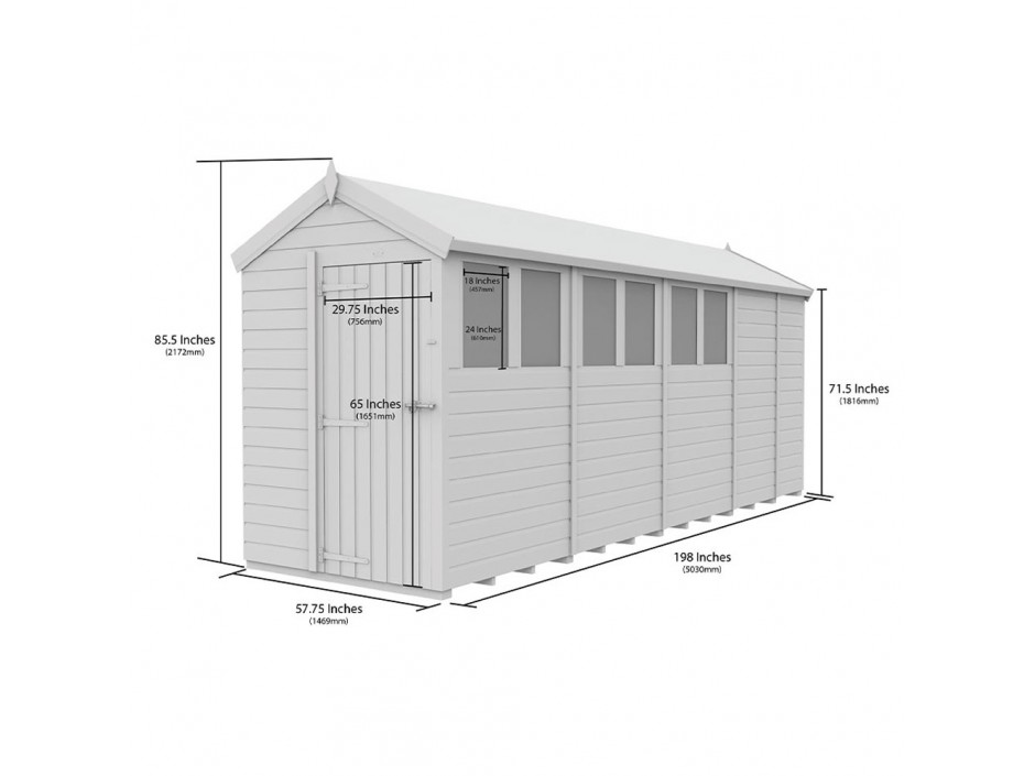 5ft x 17ft Apex Shed