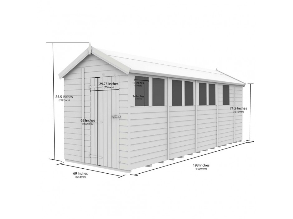 6ft x 17ft Apex Shed