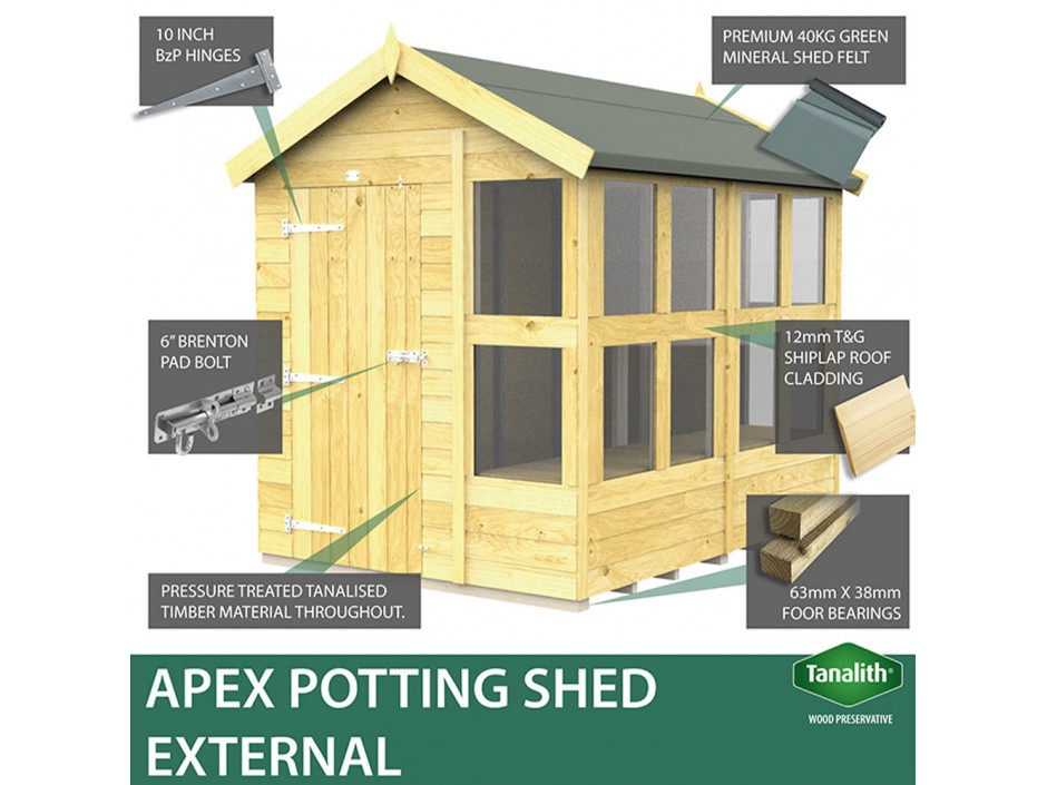 6ft x 4ft Apex Potting Shed