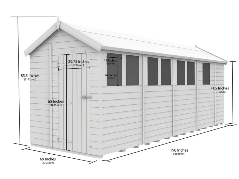 6ft x 17ft Apex Shed