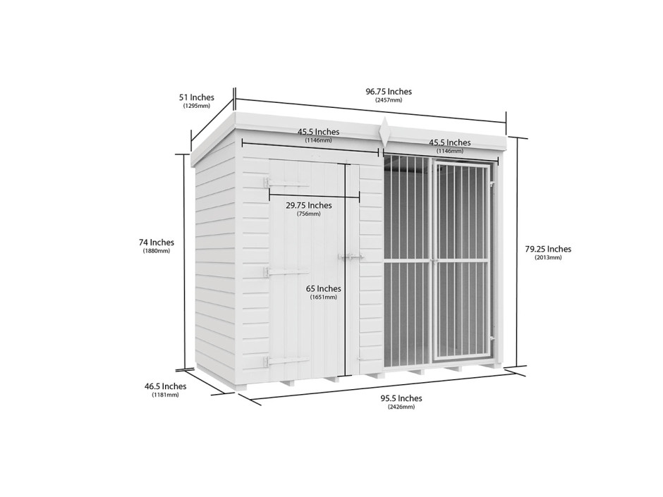 8ft X 4ft Dog Kennel and Run Full Height with Bars