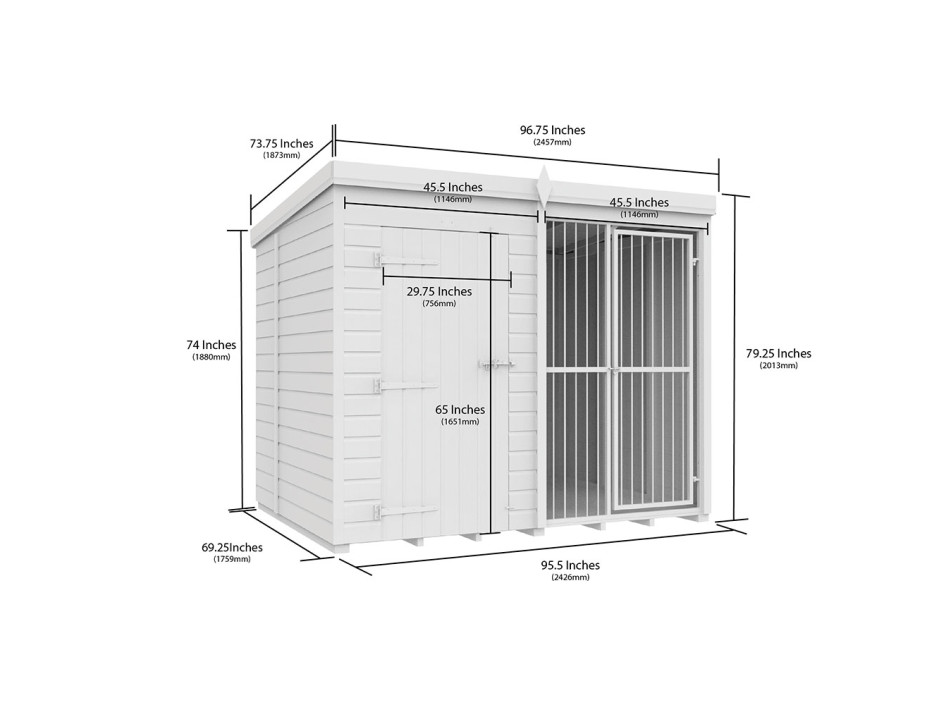 8ft X 6ft Dog Kennel and Run Full Height with Bars