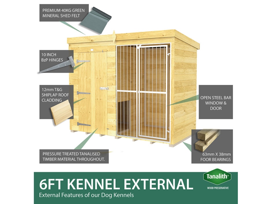 8ft X 6ft Dog Kennel and Run Full Height with Bars