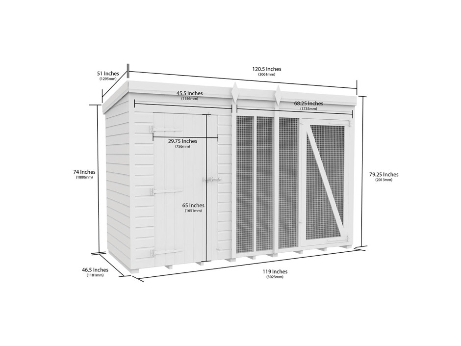 10ft X 4ft Dog Kennel and Run Full Height