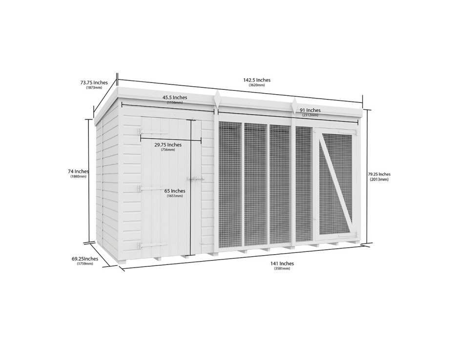 12ft X 6ft Dog Kennel and Run Full Height