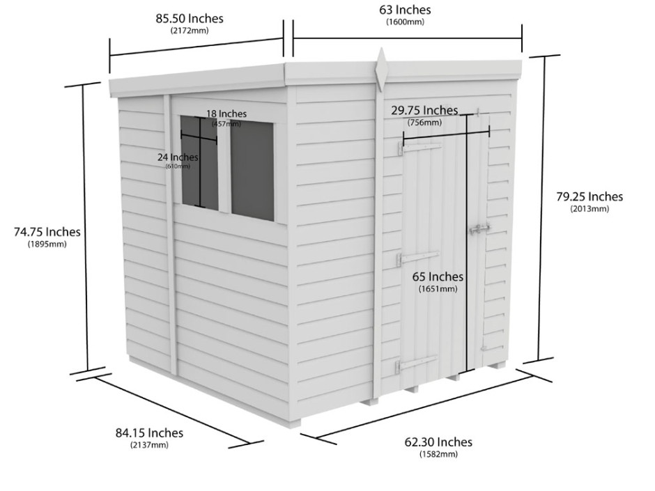 5ft x 7ft Pent Shed