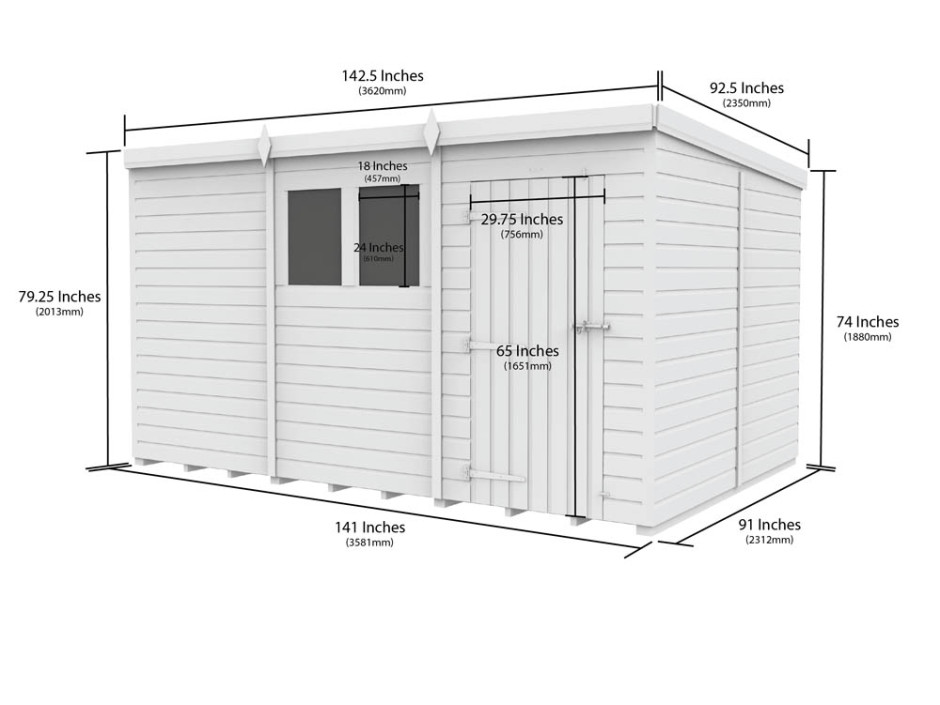 12ft x 8ft Pent Shed