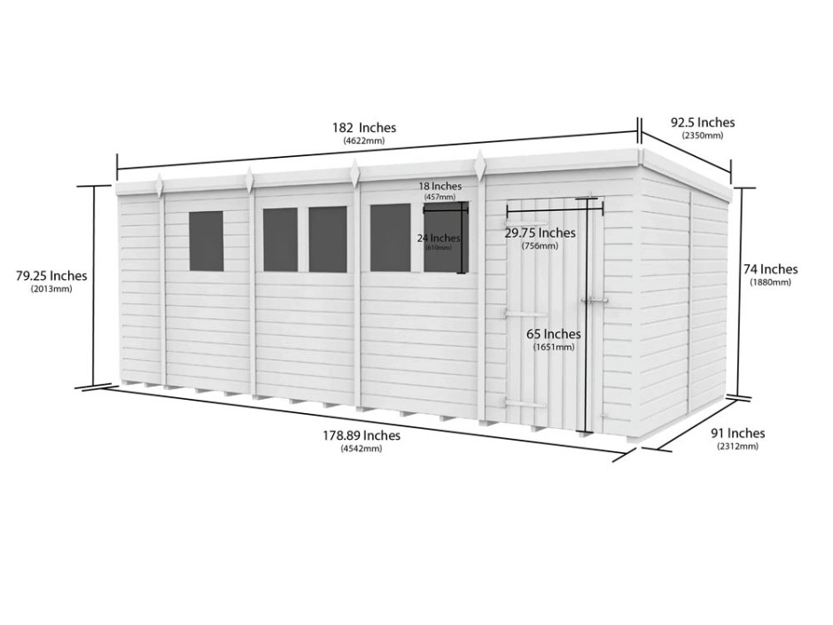 17ft x 8ft Pent Shed