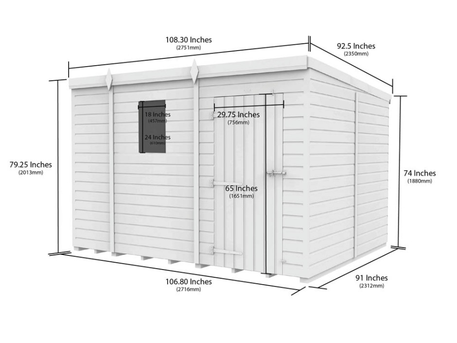 9ft x 8ft Pent Shed