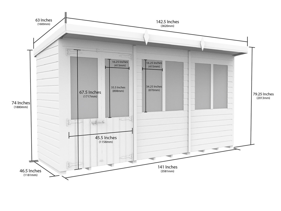 12ft x 4ft Pent Summer House