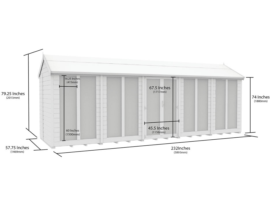 5ft x 20ft Apex Summer House (Full Height Window)