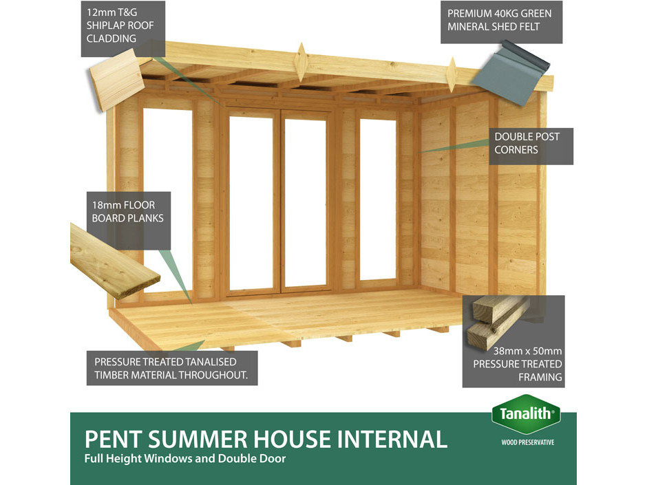 8ft x 8ft Apex Summer House (Full Height Window)