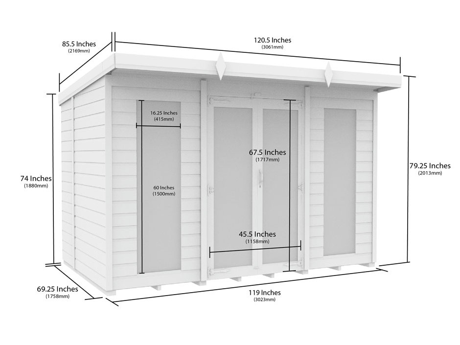 10ft x 6ft Pent Summer House (Full Height Window)