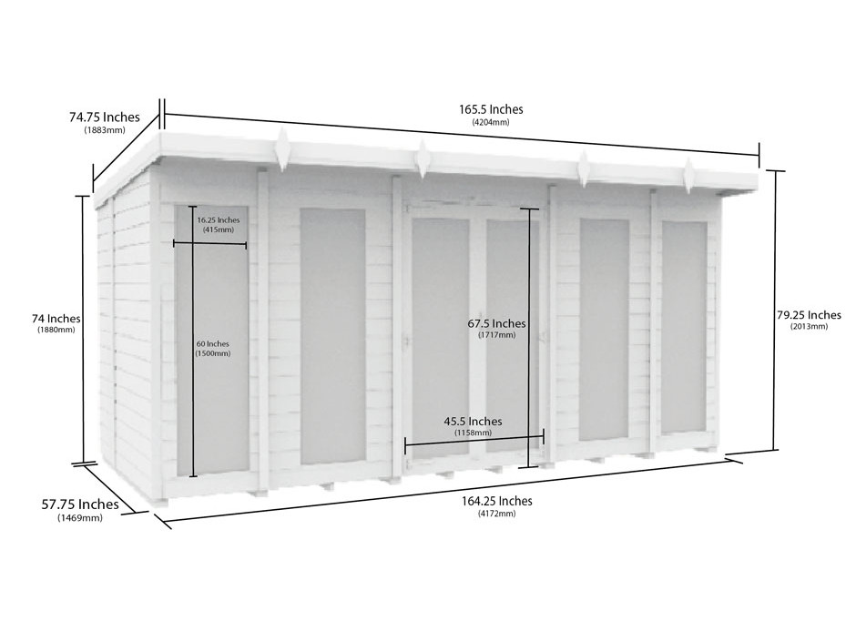 14ft x 5ft Pent Summer House (Full Height Window)