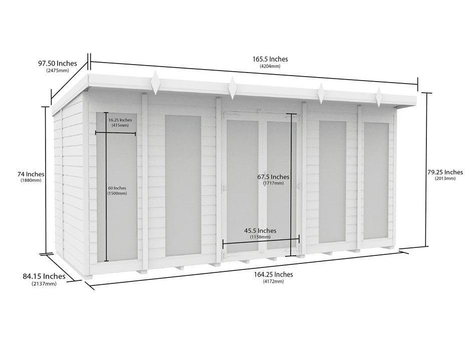 14ft x 7ft Pent Summer House (Full Height Window)