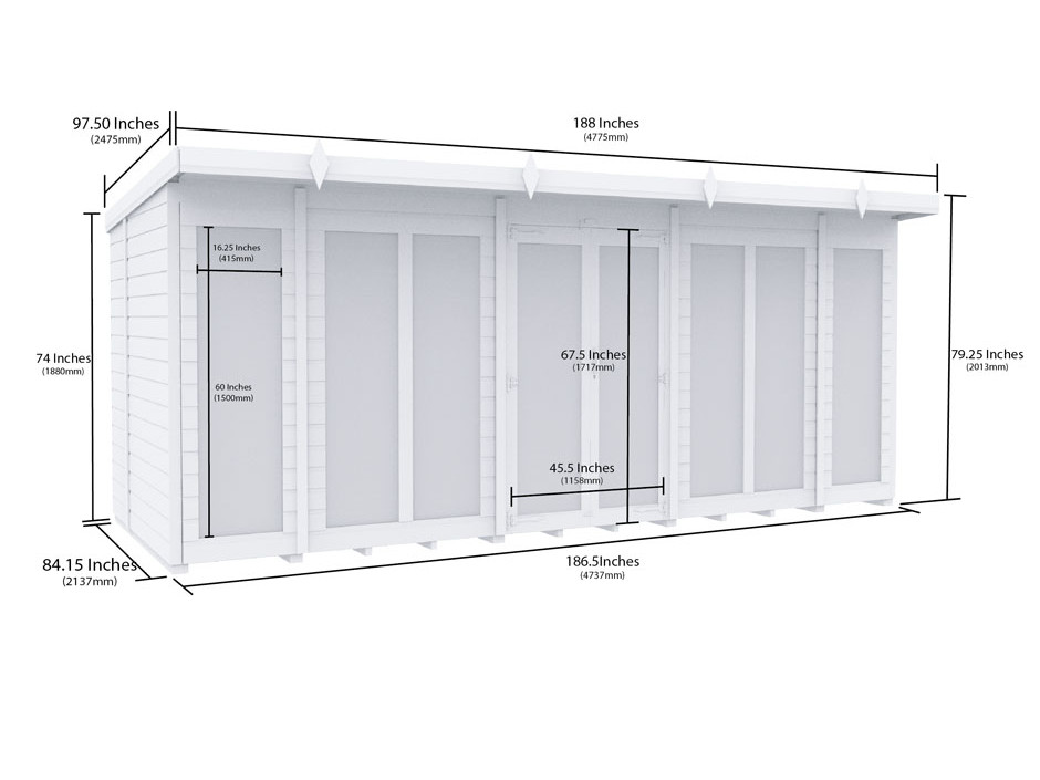 16ft x 7ft Pent Summer House (Full Height Window)