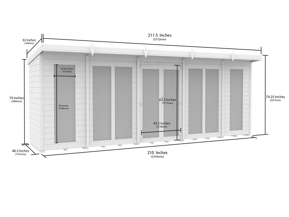 18ft x 4ft Pent Summer House (Full Height Window)