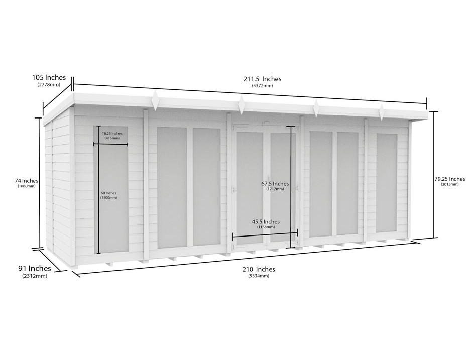 18ft x 8ft Pent Summer House (Full Height Window)