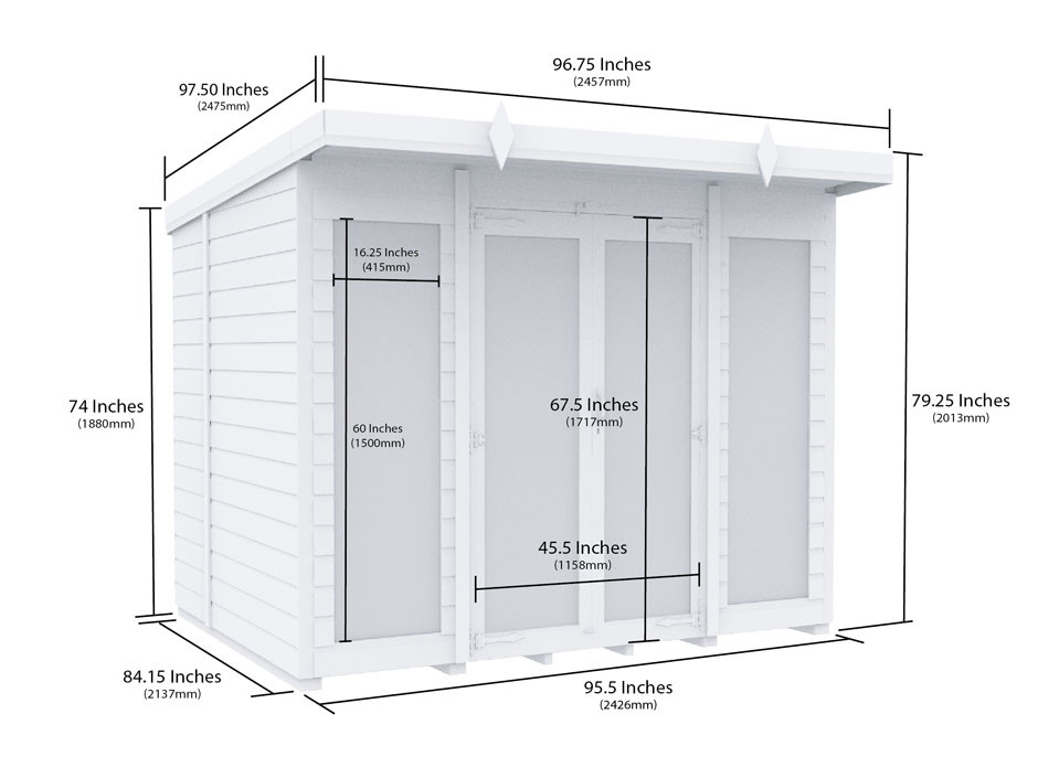 8ft x 7ft Pent Summer House (Full Height Window)