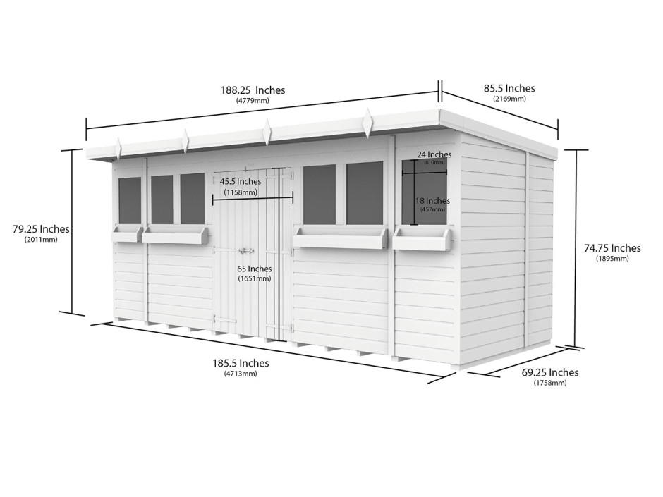 16ft x 6ft Pent Summer Shed