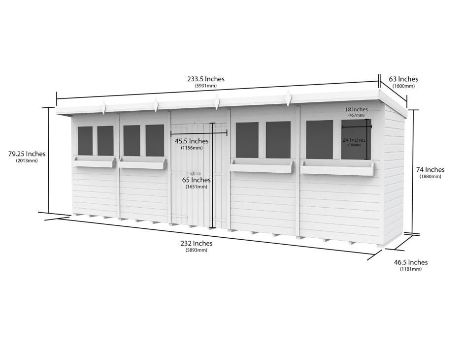 20ft x 4ft Pent Summer Shed