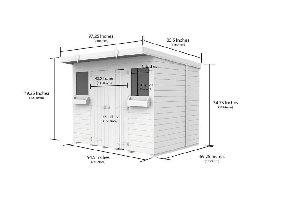 8ft x 6ft Pent Summer Shed